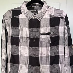 Kavu men's cotton button down black & white plaid